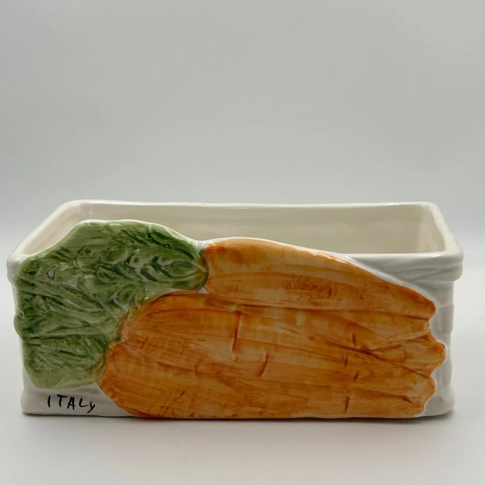 VTG Italian Majolica Carrot Planter Hand Painted Vegetable Relief Cachepot Dish